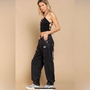 POL Black Baggy Jeans SEQUINS Distressed Jean!